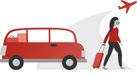 Illustration einer Frau mit Koffer - Reisebeginn mit Autoanreise in die Türkei